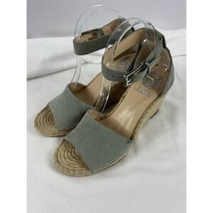 Vince Camuto Leera Green Pea Pod Suede Platform Espadrille Wedge Sandals 8